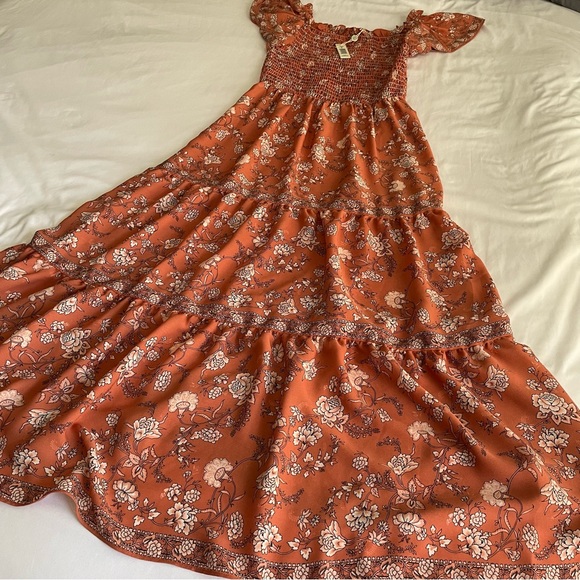 New Max Studio Paisley Flutter Sleeve Maxi Dress, Terracota Rosa Toile, Sz Small - Picture 5 of 15
